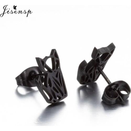 Punk Black Origami Cat Stud Earrings for Women Everyday Jewelry Cute Hollow Animal Fox Cat Earing Kids Jewelry Orecchini