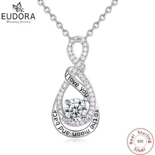 EUDORA 925 Sterling Silver Clear CZ & Infinite Symbol Love Pendant Necklaces For girlfriend Anniversary Party Jewelry Gift D360