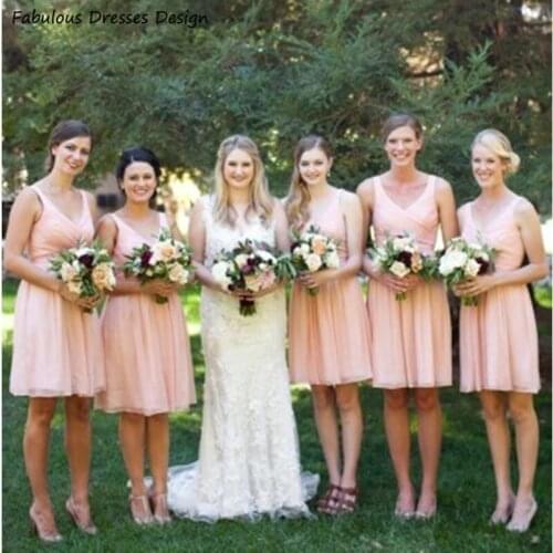 Exquisite Knee Length Bridesmaid Dresses Pink A Line Chiffon 2021 Wedding Party Dress Cheap Vestido De Fiesta De Boda