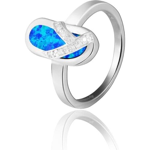 Dormith real 925 Sterling Silver ring beach slipper created blue fire opal rings for women jewelry