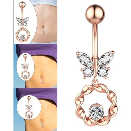 Butterfly Dangle Navel Ring Piercing Belly Button Rings Rose Golden