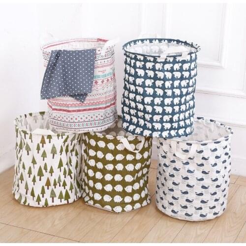 Cotton And Linen Dirty Clothes Basket Foldable Round Waterproof Storage Bucket Clothes Toy Children Large Capacity Household