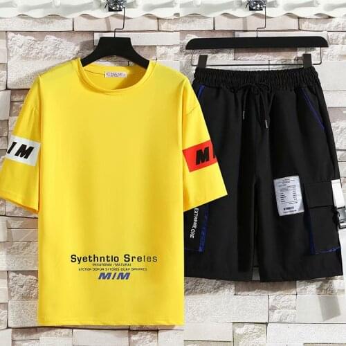 Summer Mens sports suits Fashion Kpop printing Short sleeve sweat T Shirts Men Tops+Casual Harajuku Jogger sports Men Shorts