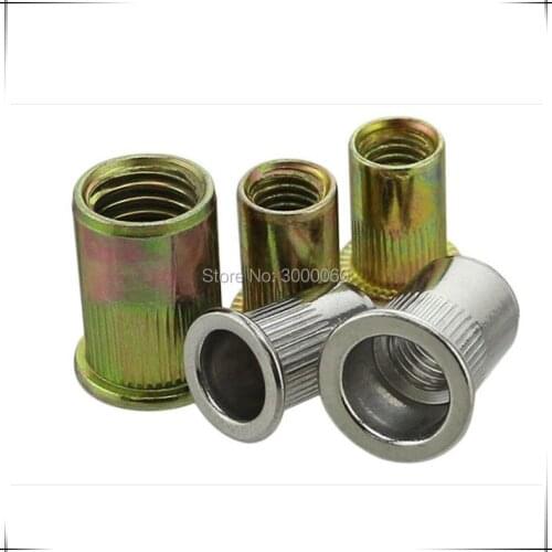 Metric Size Color Zinc Plated Steel Knurled Body Flat Head Rivet Nut 100pcs/lot