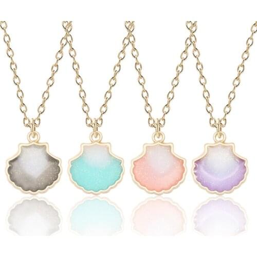 Cute Girls Korea Style Enamel Shells Pendant Necklace Women Gold Color Chain Shell Charm Choker Necklace Female Jewelry Gift
