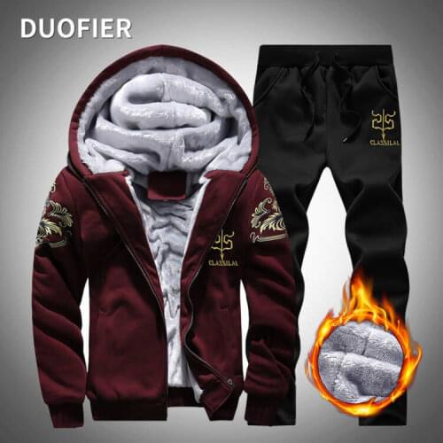 Men Sportswear New Winter Warm Tracksuit 2 Piece Sets Sports Suit Hooded Jacket + Pant Sweatsuit Male Fashion Print Clothing 4XL
