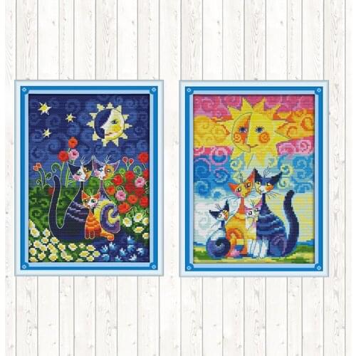 Cats Under The Sun Cross Stitch Sets Needlework Embroidery DMC Cotton Thread Printed Canvas DIY Handmade 14ct 11ct Count Print