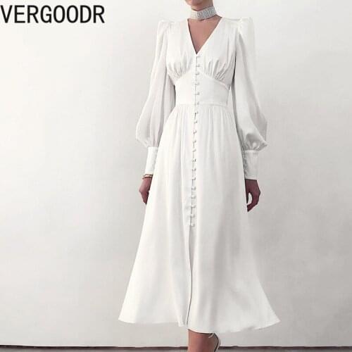 Summer Dress New Product Ladies Fashion Temperament Solid Color Western Style Single-breasted Ruffled Sweet Long Wild Dresses
