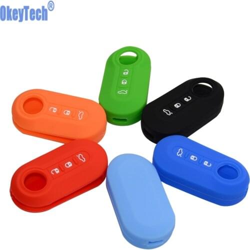 OkeyTech Silicone Key Cover Fits For FIAT 500 Panda Stilo Punto Doblo Grande Bravo Ducato Minibus Flip Folding Remote Shell FOB