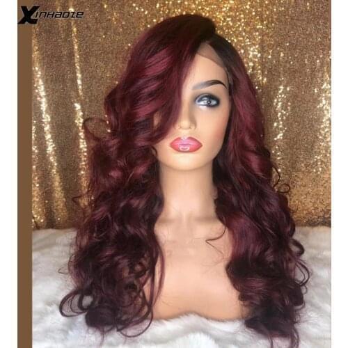 Body Wave Ombre 1B 30 Pre Plucked Lace Front Human Hair Wigs Right Part Brazilian Remy Ombre Blonde Burgundy 99J Lace Front Wig