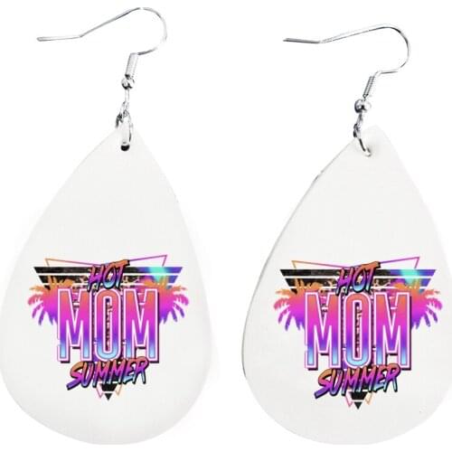 Hot Mom Summer Neon Beach Earrings -Faux Leather Teardrop Earrings Double Print Bulk Order Wholesale Stock