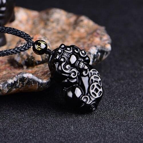 Drop Shipping Women Necklace Pendant Black Obsidian PIXIU With Coin Pendant Gift for Mens Fine Jewelry