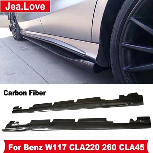R Style Real Carbon Fiber Side Skirts Extensions Aprons Trim Bumper For Benz W117 CLA Class CLA220 260 CLA45 Sports 2014-2016