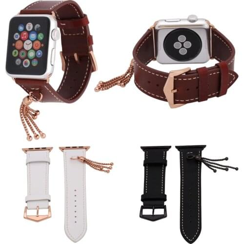 Tassels Genuine Leather Band For iWatch 1st 2nd Cowhide Strap for Apple Watch Series 2 Watchband with Small Ornaments 42mm 38mm