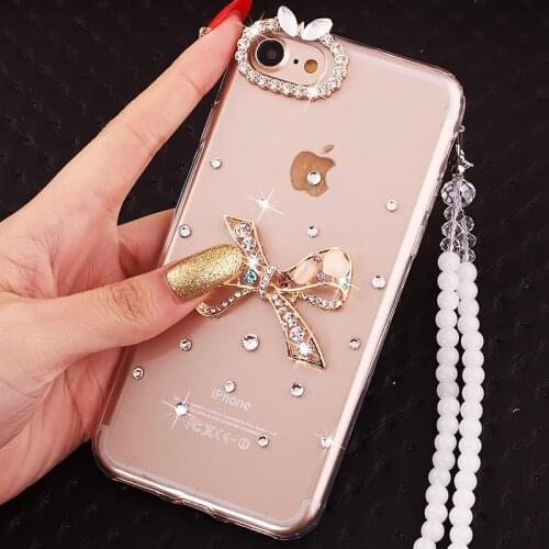 LaMaDiaa Luxury Diamond Butterfly TPU phone Case With Rope For Huawei Honor8 9 10 20 Lite V10 V20 7X 8X Nova2 3Flower Cover Case