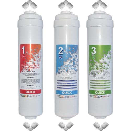 RO Replacement İnline Water Filter İnline 1-2-3 PP Sediment, Gac, Gac, 2.5" OD X 12" Length, 1/4" New Quick Thread