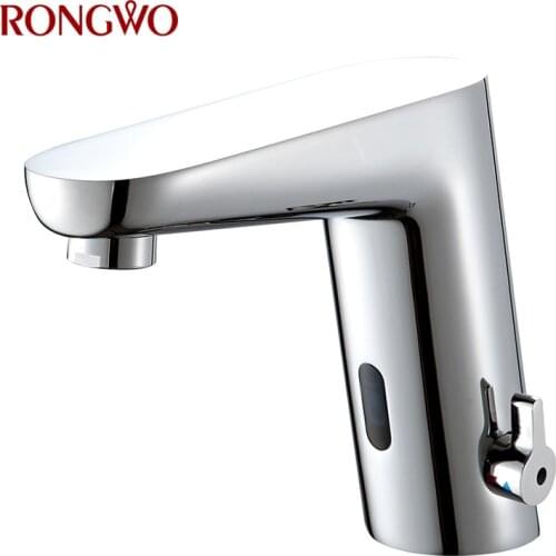 RONGWO Deck Mounted Bathroom Sensor Sink Faucet Cold & Hot Hand Touchless Tap Automatic Infrared Sensor Faucet