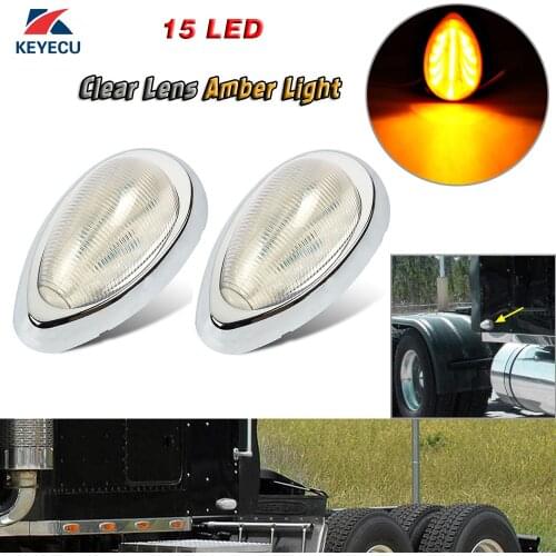 Keyecu Clear Lens Amber Light 5-7/8" 15LED Fender/Side Marker Lamp Turn Signal Teardrop Light For Freightliner 12V