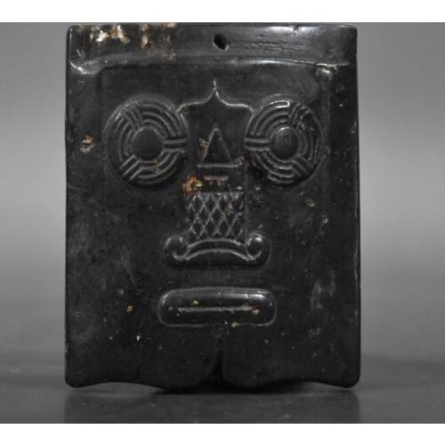 Tibet Hongshan Culture Natural Meteorite Mask Carving Mascot Statue and Sculpture Collection Pendant Accessories Home Decor Gift