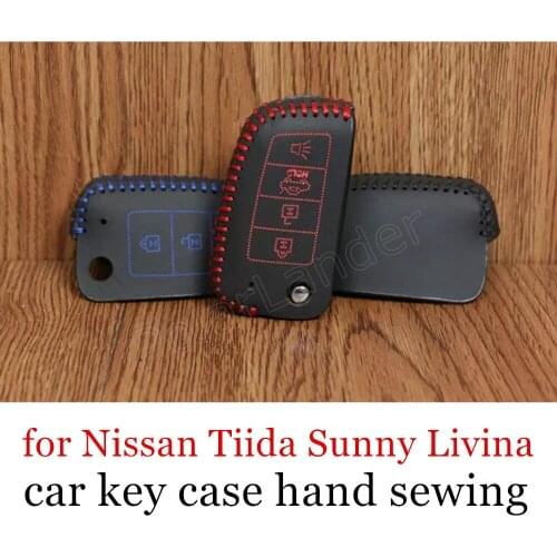 Only Red best selling Car Keys Cover Protection Case Key Genuine Leather Hand Sewing for Nissan 4 button Tiida Sunny Livina
