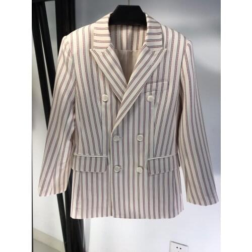 High 2021 New Ladies Quality Fashion Long Sleeve Contrast Collar Striped Blazer 0119