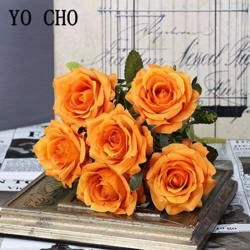 YO CHO 6 Heads Silk Rose Artificial Flowers 2 Assorted Color Rose Flore for Wedding Decoration Winter Fake Flower for Home Decor