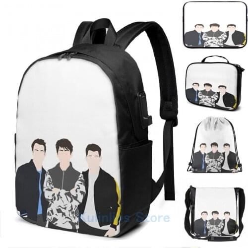 Funny Graphic print J Bros USB Charge Backpack men School bags Women bag Travel laptop bag