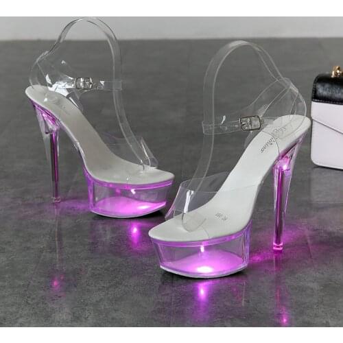 New Light Up Glowing Shoes Woman Luminous Clear Sandals ladies Platform Shoes Clear High Heel Transparent Stripper Wedding Shoes
