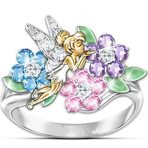 Angel Flower Enamel Flower Ring For Women Creative Big Rings Jewelry Gift Christmas Jewelry Xmas Gifts Dropship