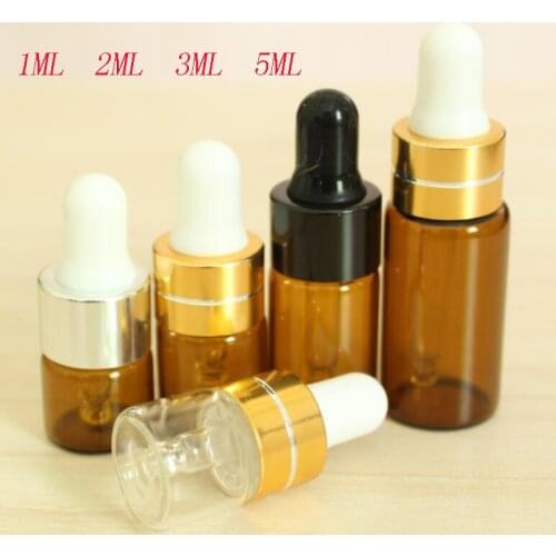 10/30pcs 1ml 2ml 3ml 5ml Amber Glass Dropper Bottle Essential Oil Display Vials Small Serum Perfume Brown Sample Test Bottle