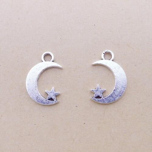 40 Pieces 17x19mm Antique Silver Color Twinkling Moon Star Charms DIY For Jewelry Making