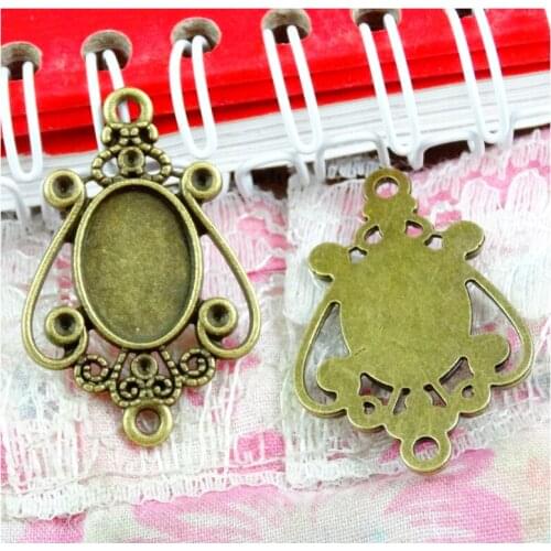 50pcs 21.5*33MM Fit 10*14MM Antique Bronze DIY accessories oval blank vintage cameo cabochon base setting pendant
