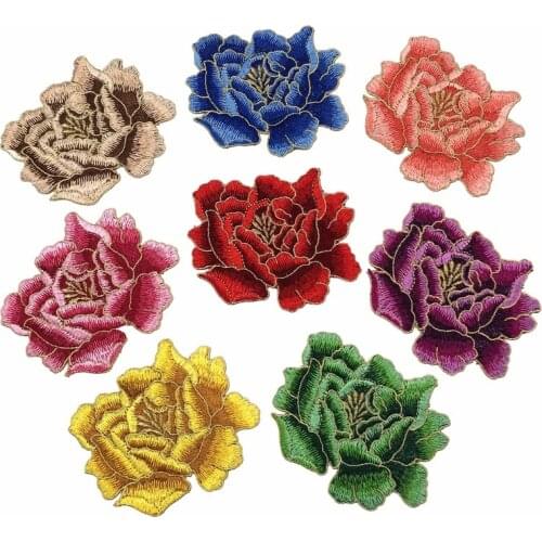 50pcs/Lot Peony Embroidery Patches Letters Clothing Decoration Accessories Diy Iron Heat Transfer Appliques for Clothing