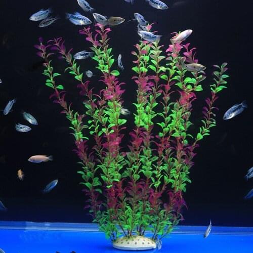 50cm Artificial Fish Tank Rare Plants Aquarium Fake Bamboo Leaf Water Grass Plastic Purple Green Water Grass Landscaping Decor