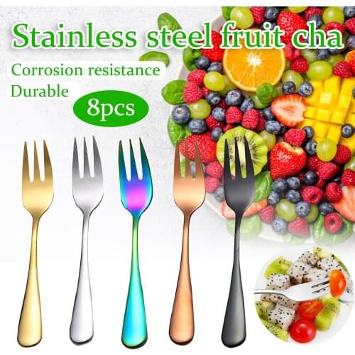 8pcs Stainless Steel Colourful Forks For Fruit Desserts Stainless Steel Small Fruit Fork Set Gold Dessert Fork Cake Snack #P3