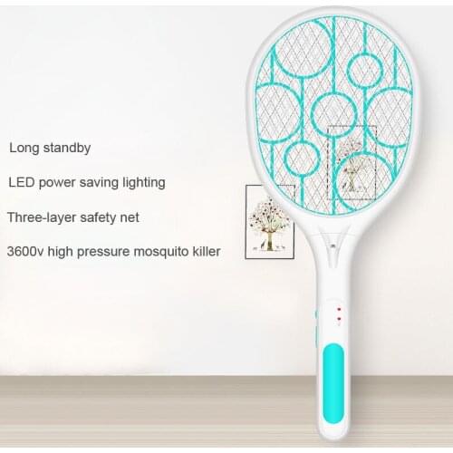 Mosquito Swatter Killer Led Light Tennis Bat Hand-Held Racket Rechargeable Electric Fly Insect Racket Zapper Killer Home