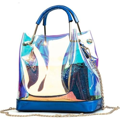 BENVICHED 2021 Transparent Hologram Laser Handbags Bag Women Jelly Shoulder Bag Female Harajuku Big Tote Girl Messenger Bag D115