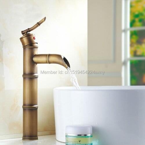 Free Shipping 13.5" Bamboo Shape Single Handle Antique Finish Bathroom Basin Sink Faucet Waterfall Spout Vanity Mixer Tap GI41