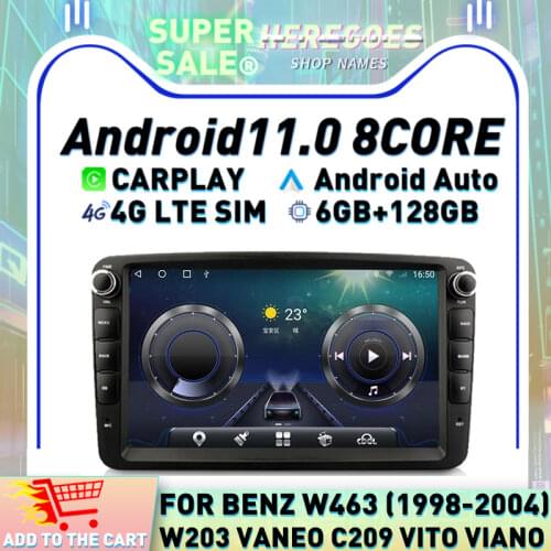 Carplay DSP Android 10.0 6G+128GB Car Radio Multimedia Player 4G LTE Wifi GPS Navigation For Benz W209 W163 W203 W168 Viano Vito