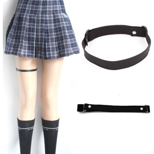 Women Girls Black Elastic Leg Garter Belts Adjustable Punk Harajuku Harness Stretchy Thigh Ring Japanese Student Cosplay Costume