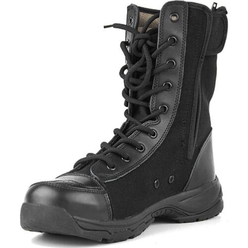 CQB.SWAT Breathable Army Combat Mens Boots Black Canvas Military Boots rubber sole Solid Lace-up Boots ZD-047 size 38-45