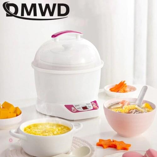 DMWD Electric Ceramics Slow Cooker 0.7L Water Stew Pot Mini Baby Food Porridge Breakfast Cooking BirdsNest Soup Boiler Steamer