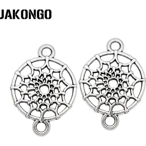 JAKONGO Antique Silver Plated 1-1 Dreamcatcher Connectors for Jewelry Making Bracelet Accessories DIY Handmade Findings 33x23mm