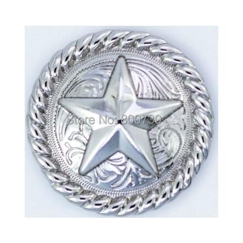 KB204) 10pc 1-1/8'' Metal Concho Western Round Rope Star Concho Silver