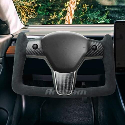 Matte Carbon Fiber Yoke Steering Wheel With Suede U Style Customized For Tesla Model Y Model 3 2017 2018 2019 2020 2021