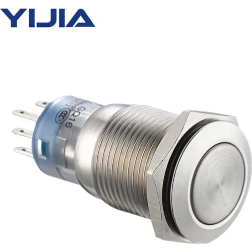 16mm Flat Head Latching Metal Push Button Switch 2NO 2NC DPDT GQ16F-22Z/S