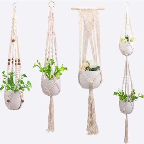 Fashion Flower Pot Net Bag Plant Hanger Handmade DIY Braided Knotted Rope Holder Home Garden Hanging Pot Basket Lanyard Decor