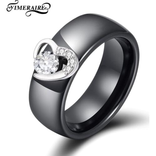 Fashion 925 Sterling Silver Ceramic Ring Heart Shaped With Purple Zircon Jewelry For Women Temperament Wedding Engagement Gift