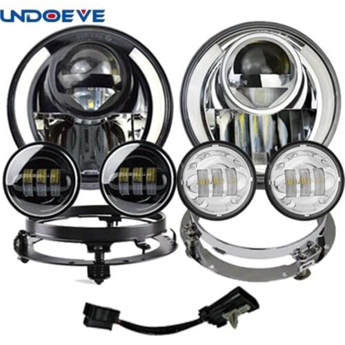 For Motorcycles headlight set 7" LED Headlight with Mounting ring + 4.5 aux Passing Light For Motorcycles