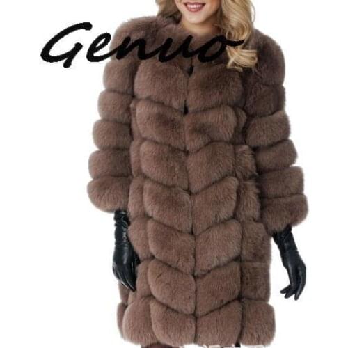 Genuo New 2020 Women Fox Fur Jacket Coat Women Autumn Winter Faux Fur Coat Outwear Women Long Fluffy Jacket Coat